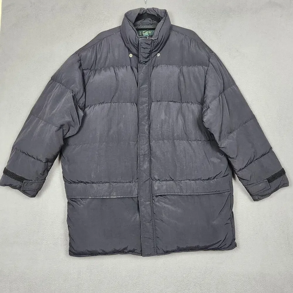Vintage J.Crew Coat Mens Large Black Down Puffer Winter Parka Insulated Oarsman